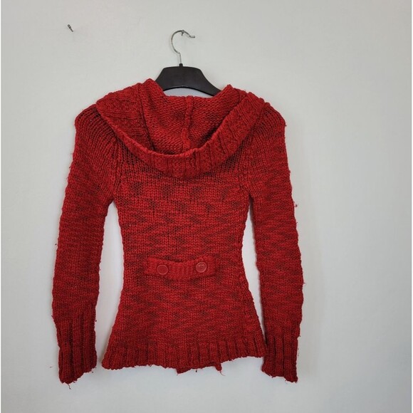 Vintage Y2K Wet Seal Wool Blend Cardigan Hooded Red Chunky Knit Buttons Small - Picture 9 of 10